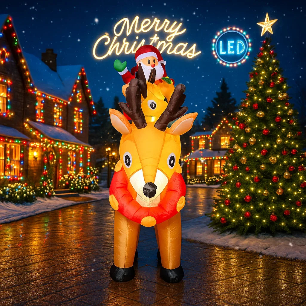 Juguete inflable de Papá Noel de 10,17 pies, trineo, Reno, decoración de patio de Navidad, suministros de Navidad iluminados con LED, adorno para el hogar, regalo festivo