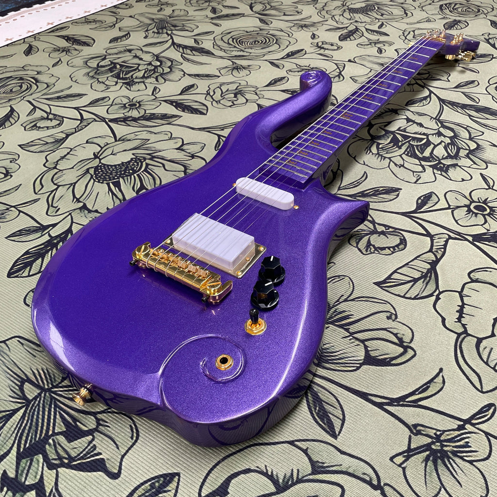 Guitarra eléctrica con degradado púrpura perlado, diapasón de arce con herrajes dorados, guitarra eléctrica de rock para principiantes
