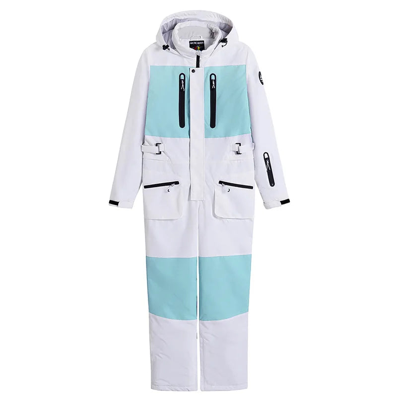 Nueva moda traje de esquí de una pieza hombres mujeres invierno a prueba de viento impermeable mono de esquí trajes de snowboard trajes de nieve femeninos