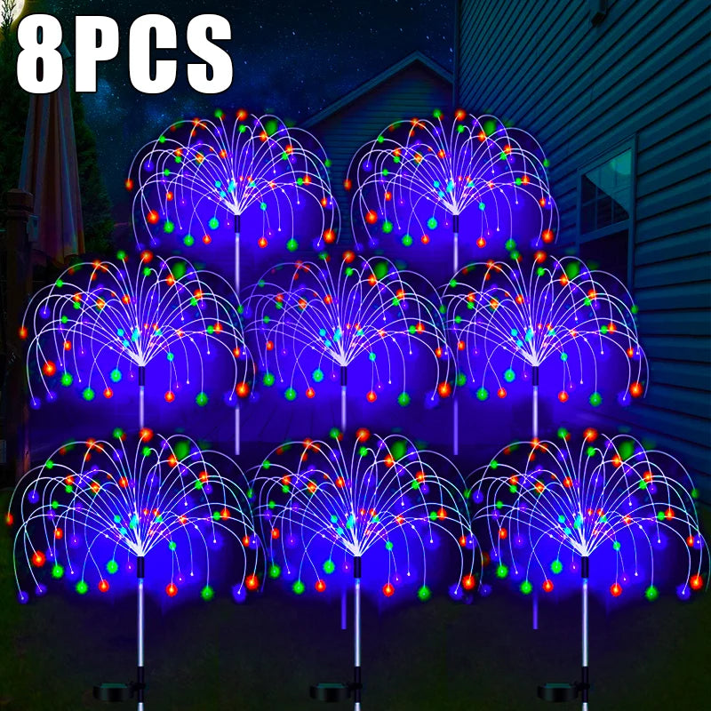 Lámpara solar LED de fuegos artificiales, decoración de jardín para exteriores, luces de hadas para senderos, luces solares impermeables para Navidad, patio, balcón y césped