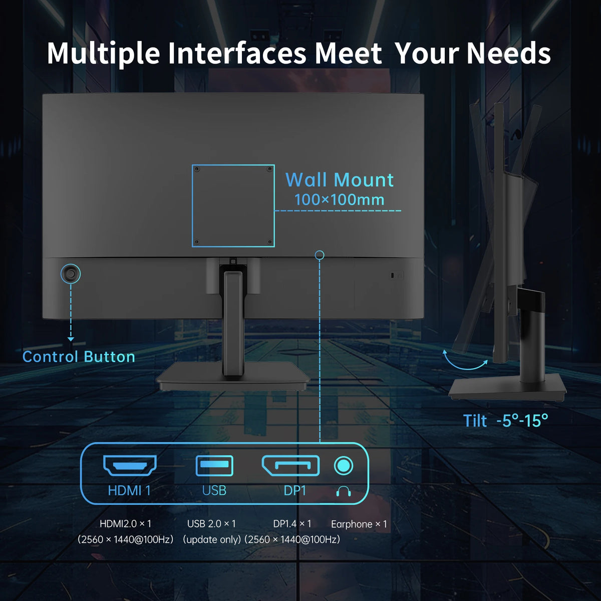 Monitor de computadora KTC de 24 pulgadas, resolución QHD, 100 Hz, panel IPS, 2K, contraste de 1300:1, pantalla con filtro de luz azul, cobertura de 122 % de sRGB, compatible con FreeSync y G-Sync, HDMI 2.0 y DisplayPort 1.4