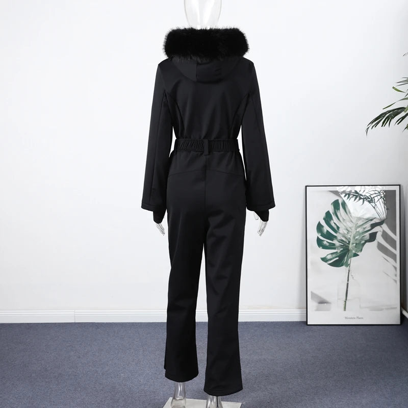 Trajes de Esquí para Mujer, Impermeables, Traje de Nieve de Invierno, Mono con Capucha, Cinturón, Traje de Nieve de una Pieza, Ropa Deportiva para Dama
