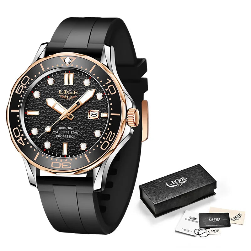 2025 LIGE New Business Mens Watches Top Brand Luxury Dive Watch For Men Waterproof Date Clock Sport Watch Relogio Masculino+Box