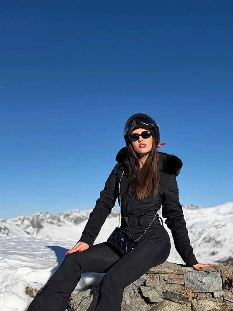 Trajes de Esquí para Mujer, Impermeables, Traje de Nieve de Invierno, Mono con Capucha, Cinturón, Traje de Nieve de una Pieza, Ropa Deportiva para Dama