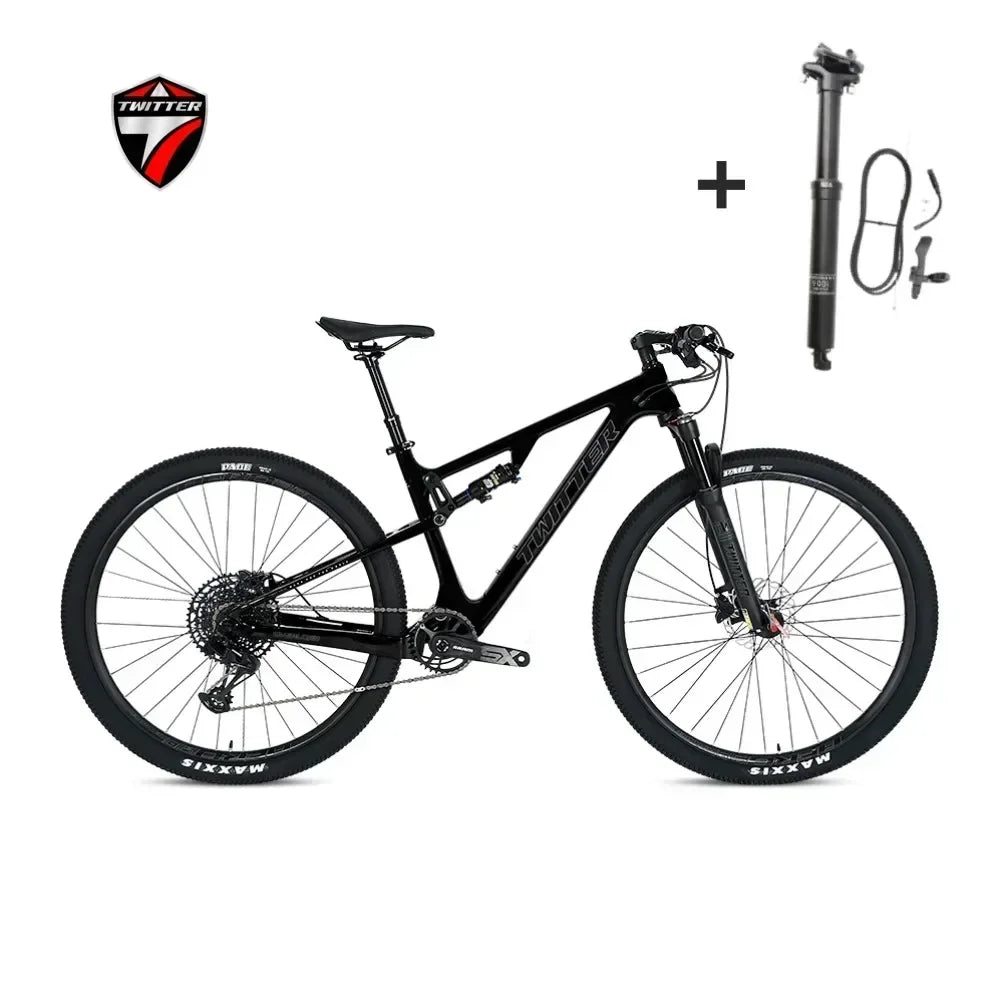 Bicicleta de montaña de fibra de carbono TWITTER OVERLORD M6100-12S con freno de disco hidráulico, doble suspensión y tubo de asiento con suspensión