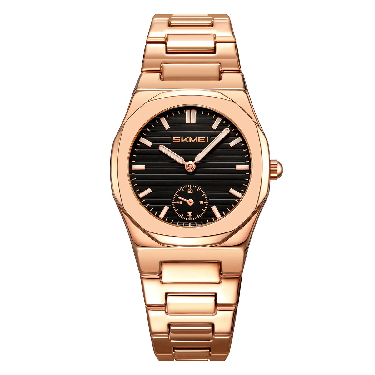 Reloj de cuarzo para mujer SKMEI con caja octogonal, brazalete de aleación de zinc, esfera de rayas horizontales, pequeño, resistente al agua, estilo ejecutivo 2681