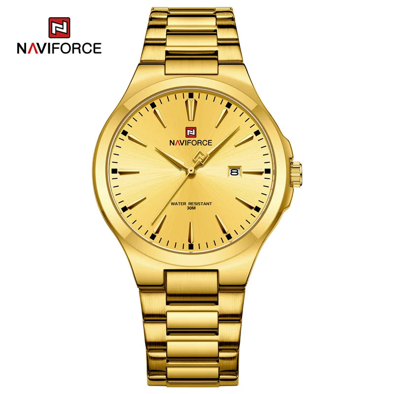 Relojes de hombre NAVIFORCE de diseño original, estilo casual, acero inoxidable, calendario simple, reloj de pulsera impermeable para hombre.