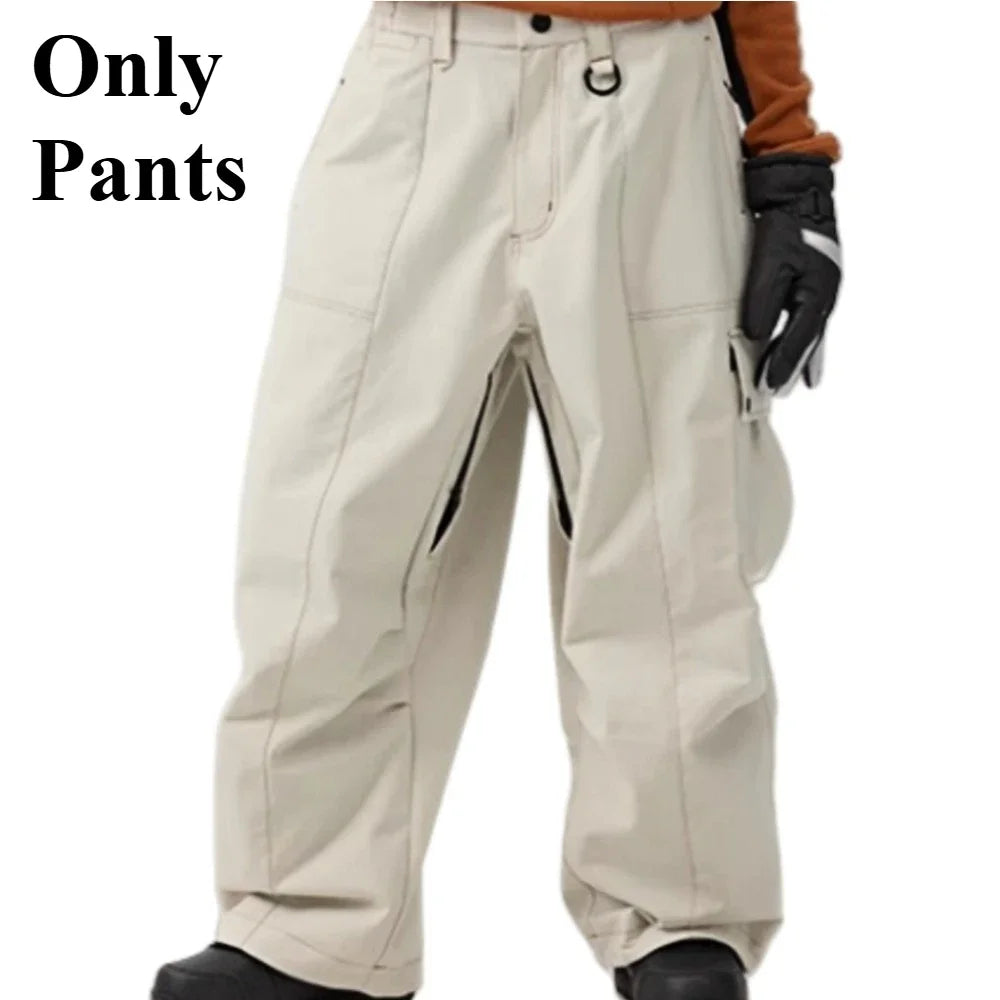 Pantalones de snowboard con bolsillo grande para hombre, pantalones de esquí holgados súper holgados, aislamiento impermeable para campo de nieve, ropa deportiva de invierno para parejas