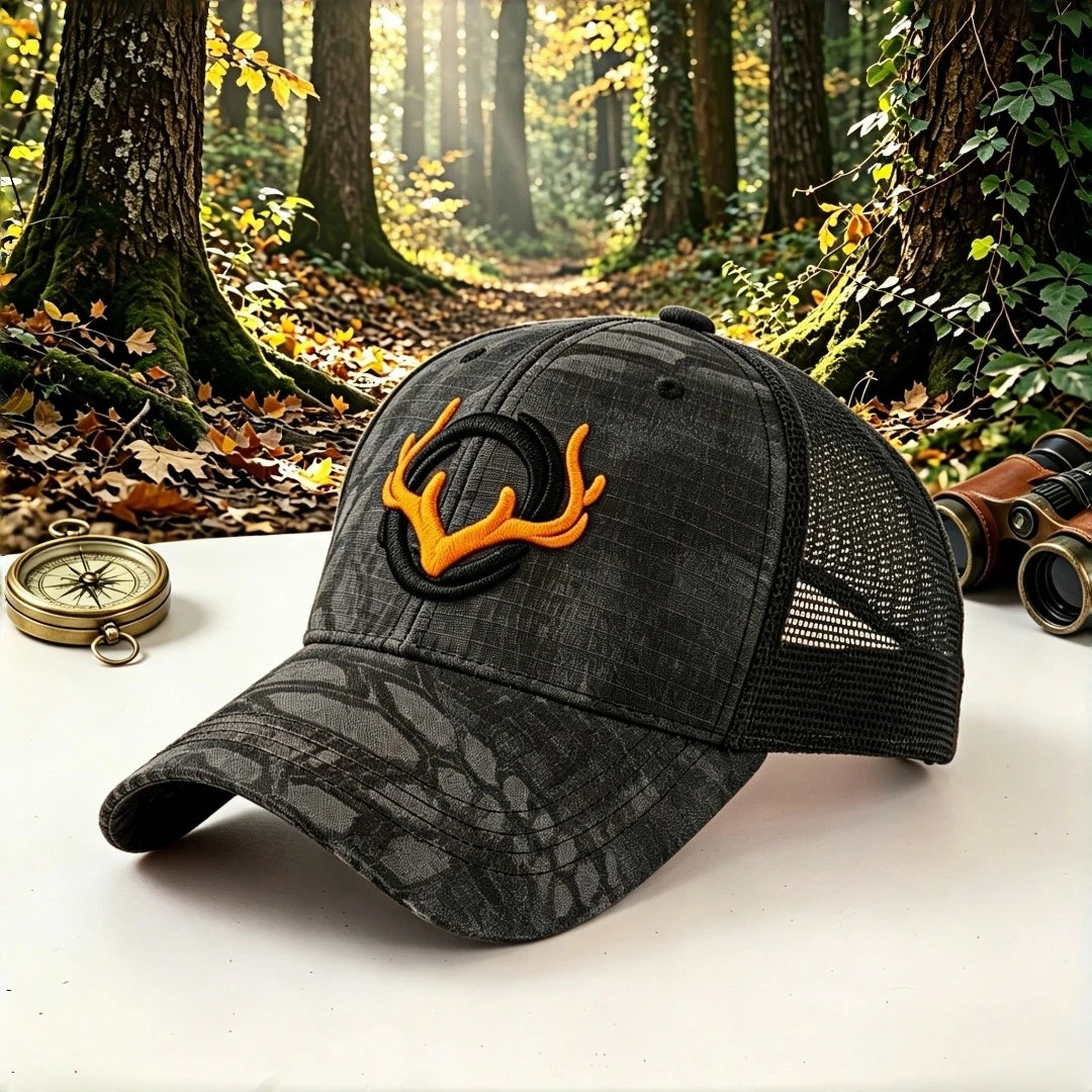 Gorra de camionero de caza con camuflaje de asta de ciervo, bordado para pesca al aire libre, gorra de béisbol de malla para hombres y mujeres