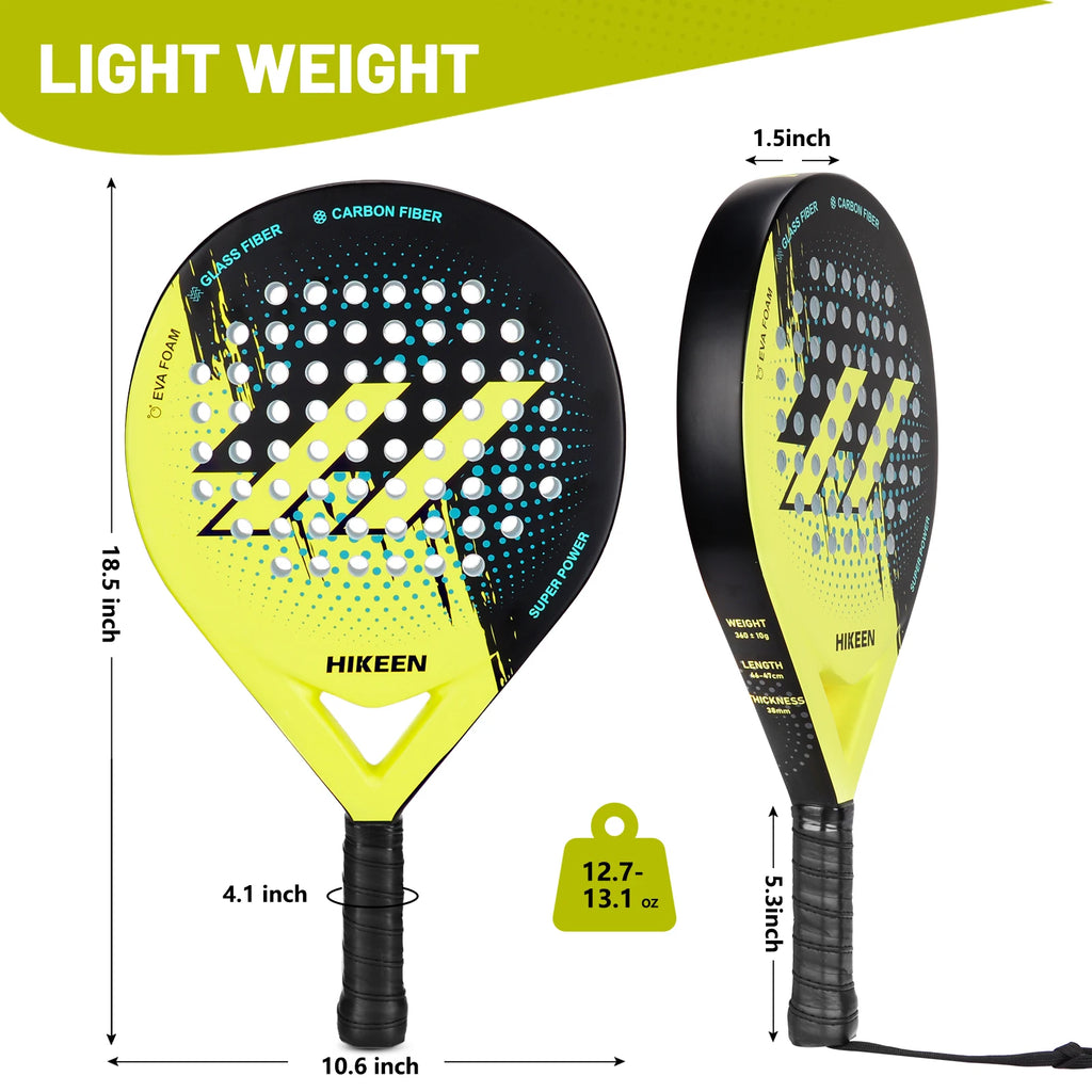 Raqueta de Pádel Hikeen de Fibra de Carbono y Vidrio con Núcleo de Espuma EVA, Raqueta de Pádel Bien Equilibrada para Principiantes y Jugadores Intermedios