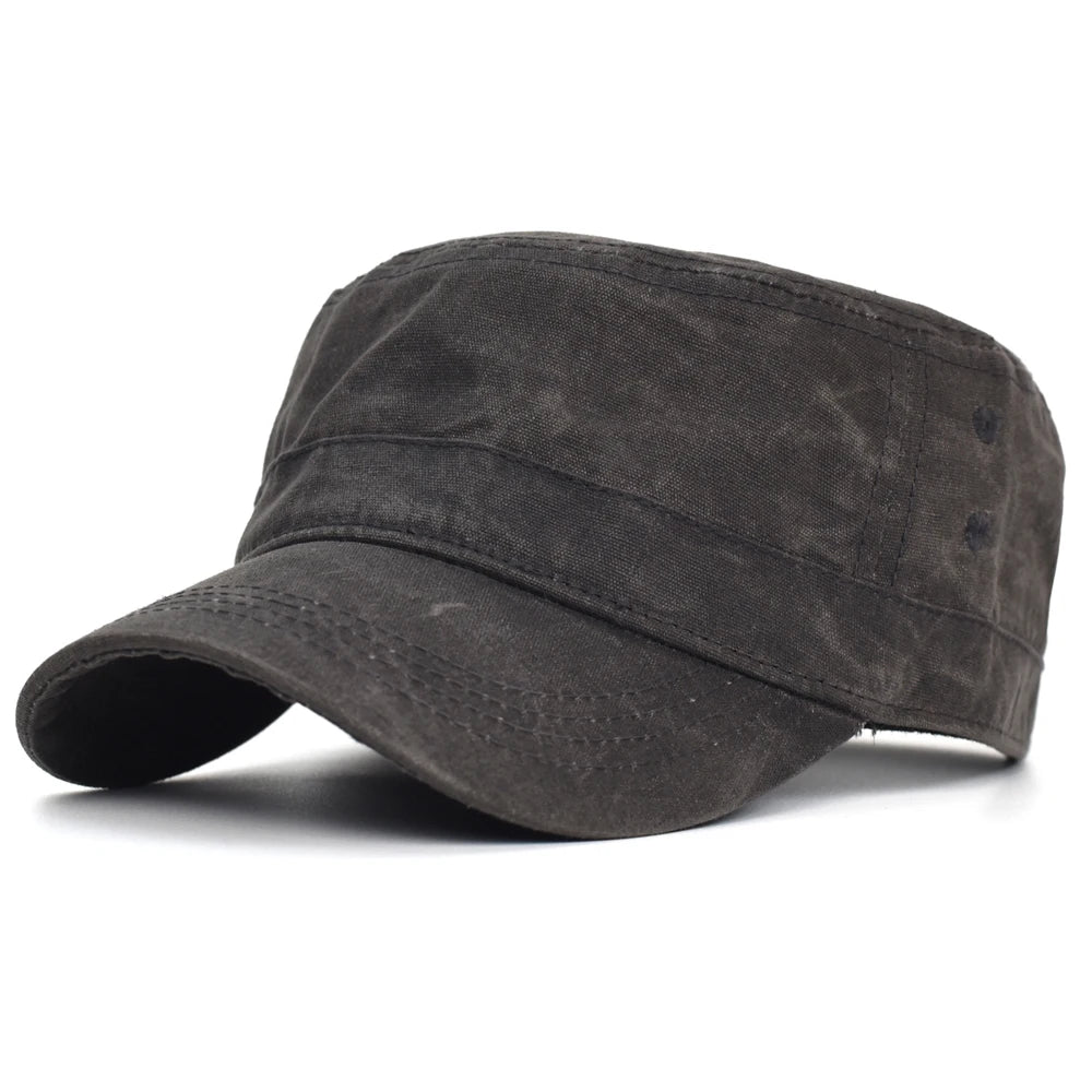Gorra militar de lona encerada para hombre, impermeable, estilo cadete, diseño único, gorra vintage de copa plana
