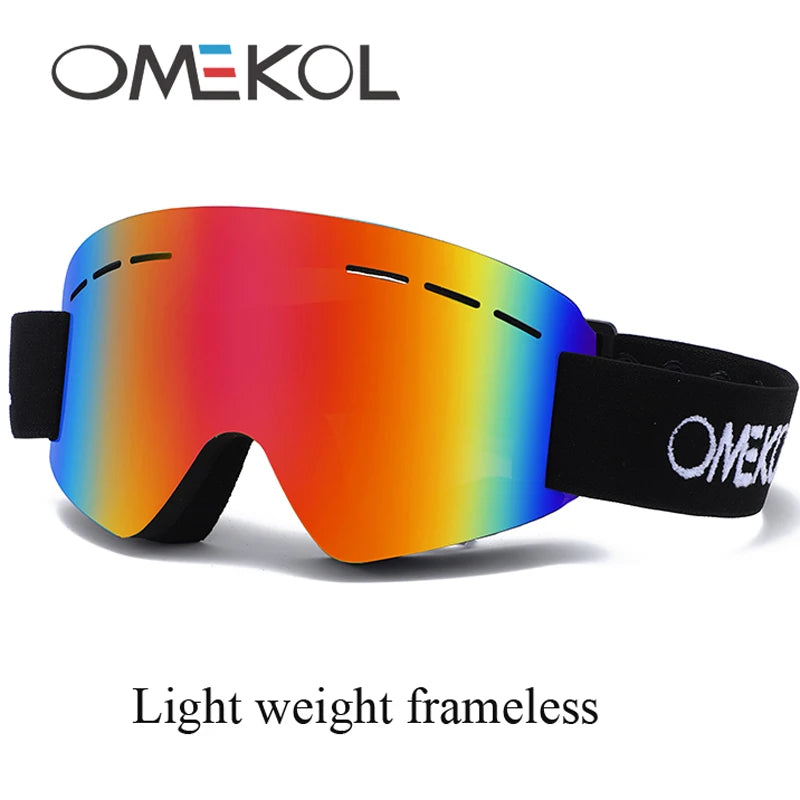 OMEKOL, gafas de esquí de seguridad antiniebla sin marco ligeras para hombres y mujeres, gafas de Snowboard para nieve, gafas para moto de Motocross y moto de nieve