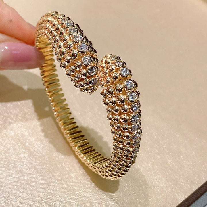 KQDANCE, joyería italiana de artesanía, brazalete con cuentas talladas de plata de ley 925 con circonitas y diamantes de alto carbono, con baño de oro.