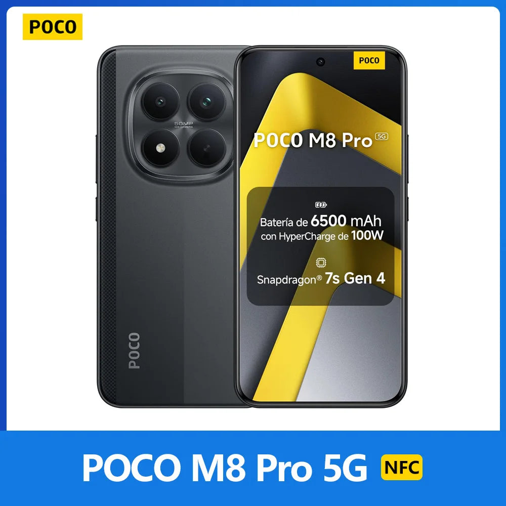 POCO M8 Pro 5G, NFC, pantalla AMOLED CrystalRes 1.5K de 6,83", Snapdragon® 7s Gen 4, cámara de 50 MP, batería de 6500 mAh, IP68
