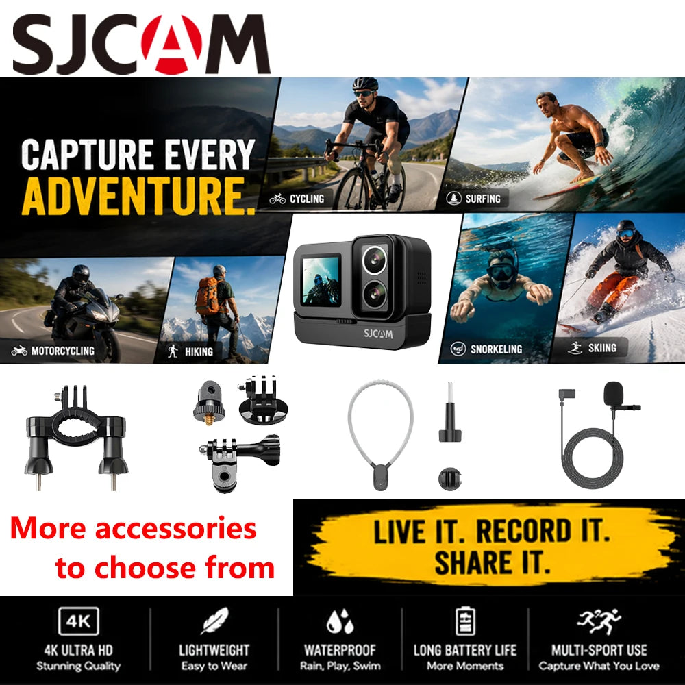 Cámara de Acción SJCAM SJ20 Impermeable con WiFi 5G para Motociclismo, Ciclismo y Viajes por Carretera, Aventuras Diurnas y Nocturnas, Cámara Creator
