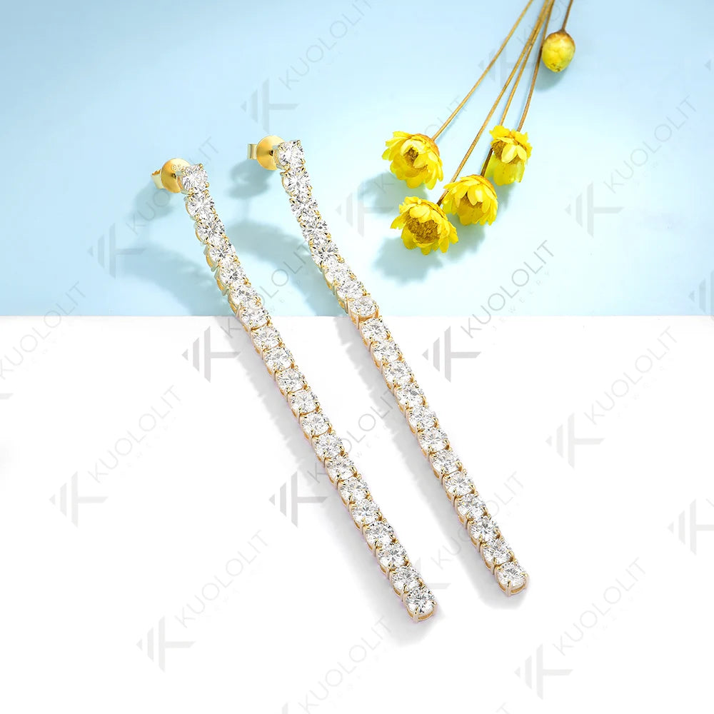 Kuololit 10.5CTW Pendientes de tuerca con diamantes cultivados en laboratorio para mujer Sólido 18K14K10K Pendientes largos de tenis amarillos DVS1 para regalos de Navidad