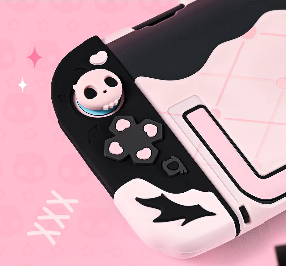 Sweety Angel Devil funda trasera dura Protector de carcasa para Nintendo Switch 2/NS Oled Thumb Stick Grip Cap botones cubierta completa de silicona