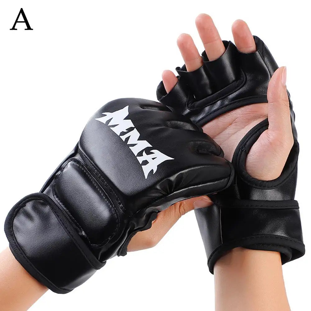 Guantes de entrenamiento de boxeo profesionales de medio dedo con cojín de cuero para adultos, para Sanda, boxeo, UFC, entrenamiento con saco de arena y protección de nudillos.