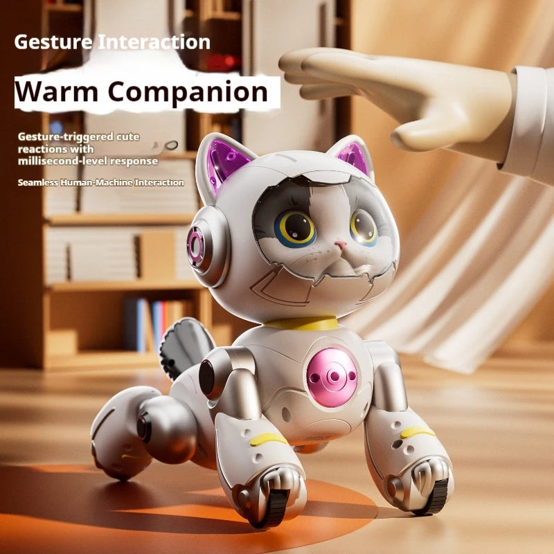 Gato robot inteligente con IA 4drc Y14, programable, con control remoto, detección de gestos, evasión de obstáculos y control por voz, juguete de compañía para