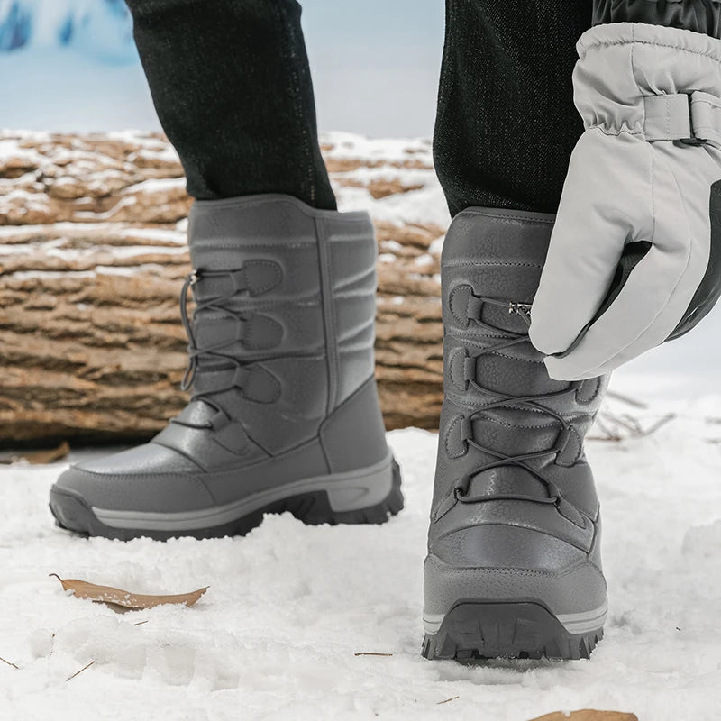 Nuevas botas de nieve cálidas de felpa para hombre, botas altas de invierno para hombre, botas impermeables para motocicleta de invierno, botas de senderismo antideslizantes para exteriores para hombre