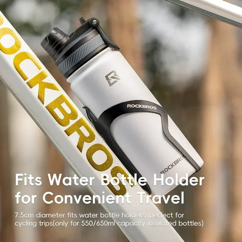 Botella de agua térmica ROCKBROS, botella de agua deportiva antideslizante de acero inoxidable, taza térmica fría y caliente, equipo para ciclismo y senderismo
