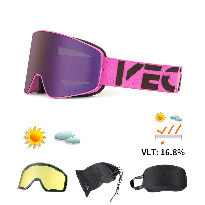 Gafas de Esquí VECTOR de Doble Capa Antivaho con Absorción Magnética, Cilíndricas, UV400, para Hombre y Mujer, Gafas de Snowboard POC
