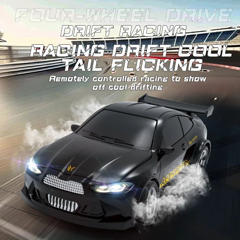 Coche RC 1/64, 2.4G 4WD, coche de carreras a escala mini de alta velocidad para escritorio, tracción en las cuatro ruedas, modelo de carreras GTR a control remoto, juguete para niños