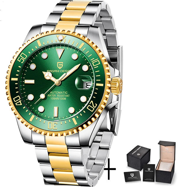 Reloj automático de lujo para hombre PAGANI DESIGN, reloj de pulsera mecánico de buceo con cristal de zafiro, reloj de negocios de acero inoxidable para hombre