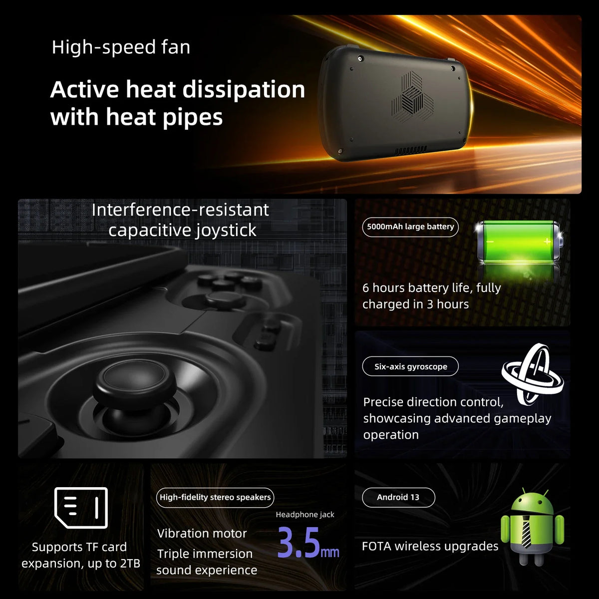 Consola de juegos portátil Anbernic RG Slide con Android, pantalla LTPS In-Cell de 4.7", joystick capacitivo, WIFI, Bluetooth y reproductor de videojuegos