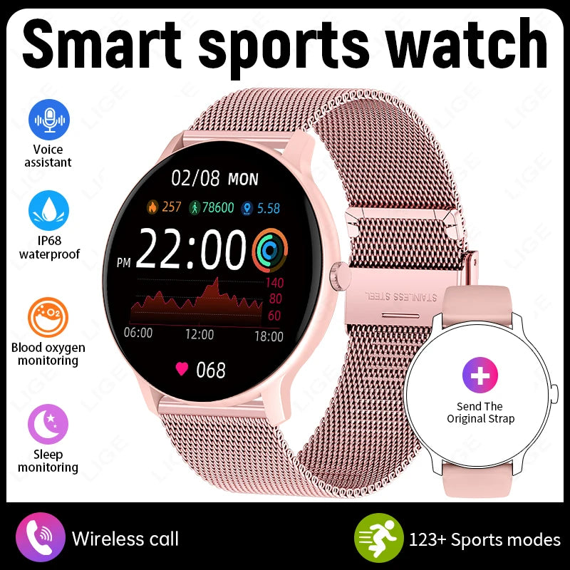 LIGE Nuevo Reloj Inteligente para Mujer Llamada Bluetooth Pronóstico del Tiempo en Tiempo Real Relojes Deportivos para Mujer Reloj Inteligente para Hombre y Mujer para Android iOS