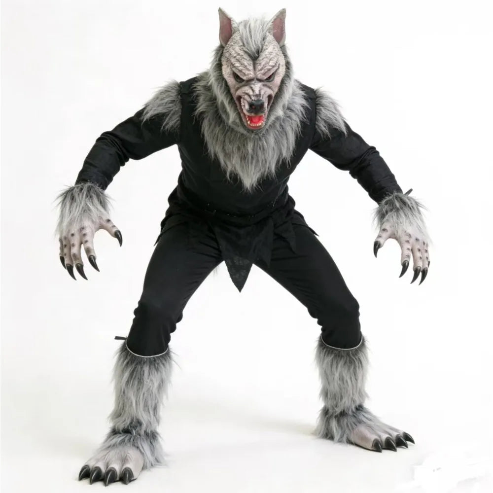 Kit de Disfraz de Cosplay de Hombre Lobo Talla Única para Halloween, Máscara de Lobo de Terror, Garras, Guantes, Disfraz para Juego de Roles, Broma, Fiesta de Cosplay