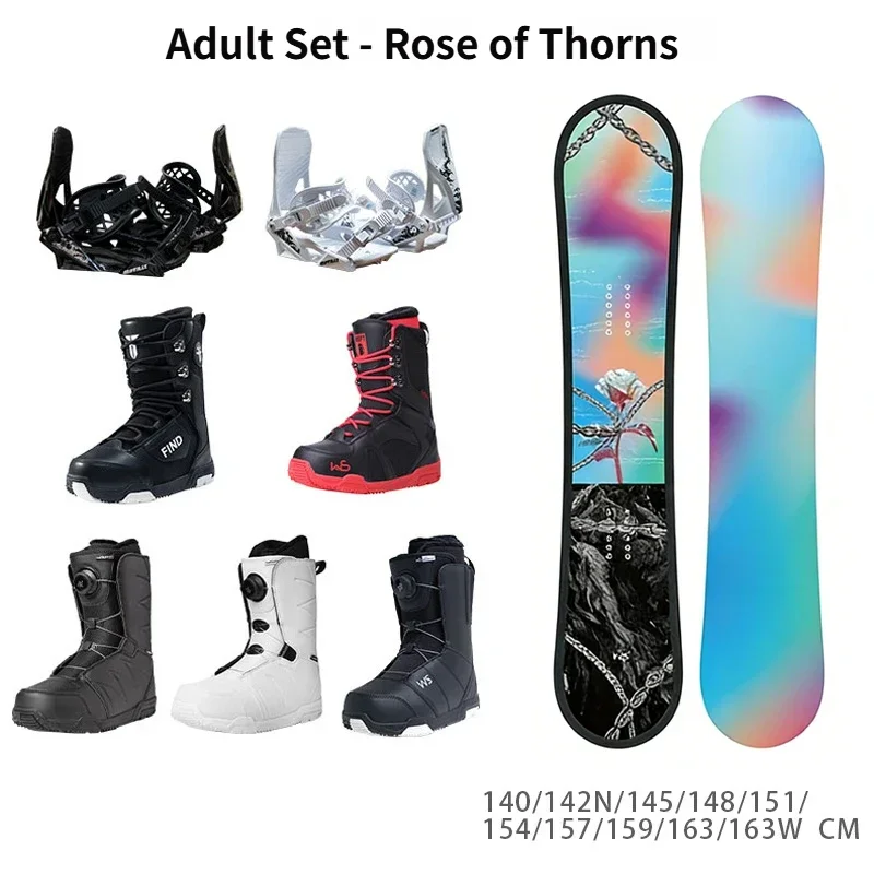 Juego de Esquí y Snowboard Fijo para Adultos, Hombres y Mujeres, con Núcleo de Madera de Álamo Thorn Rose, para Parque y Pista de Nieve