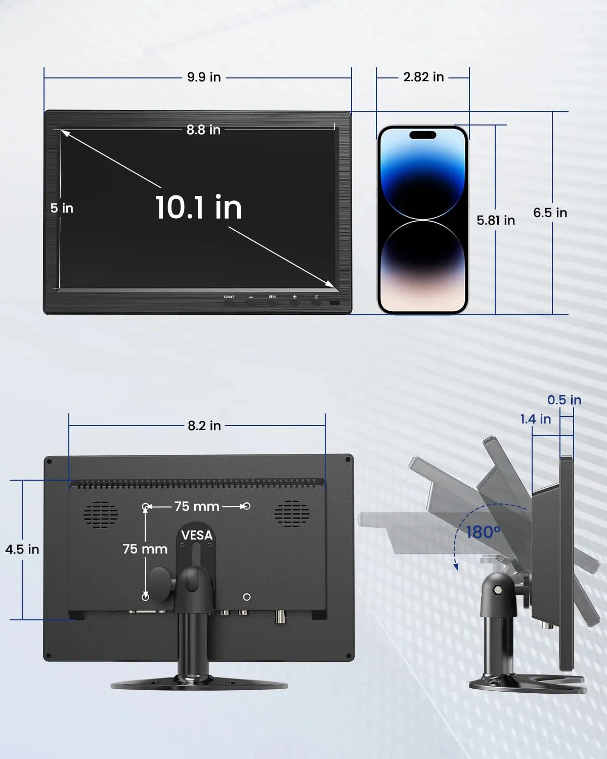 Monitor táctil Eyoyo de 10 pulgadas con pantalla IPS de 1366x768, monitor de escritorio táctil de 10 puntos con altavoz, entradas HDMI, VGA y AV, carcasa metálica, compatibilidad con VESA 75x75, para Raspberry Pi/POS