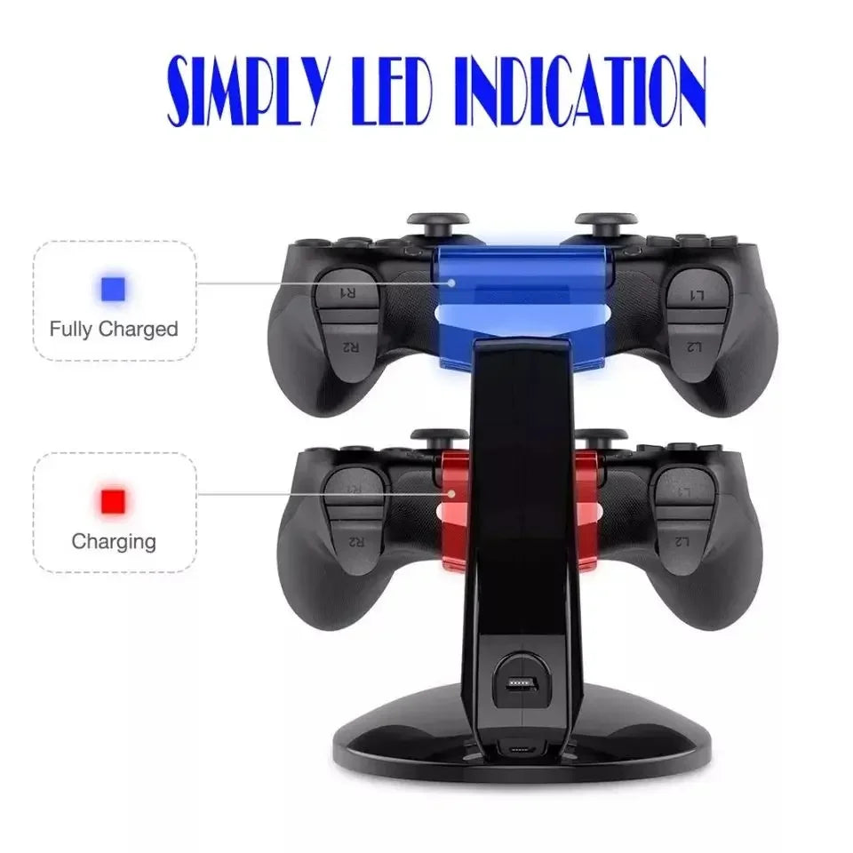 Estación de carga rápida dual LED para mandos de PS4, soporte de carga para accesorios de mando de Playstation PS4 Pro/PS4 Slim