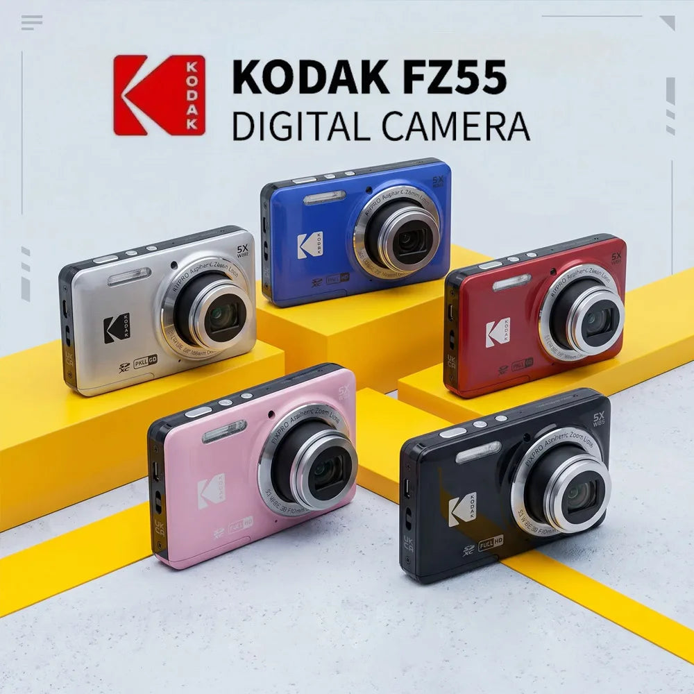 Cámara digital KODAK PIXPRO FZ55 genuina de 1080P Full HD y 16MP con pantalla LCD de 2.7 pulgadas, cámara para vlogging con zoom óptico 5X y gran angular de 28 mm para video