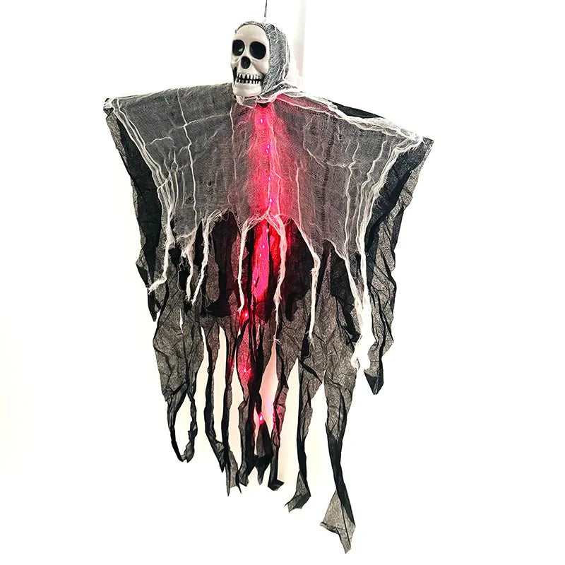 Set de decoración colgante de Halloween con calavera y fantasma, adorno brillante LED para jardín, patio, hogar, accesorios de ambiente para fiestas festivas