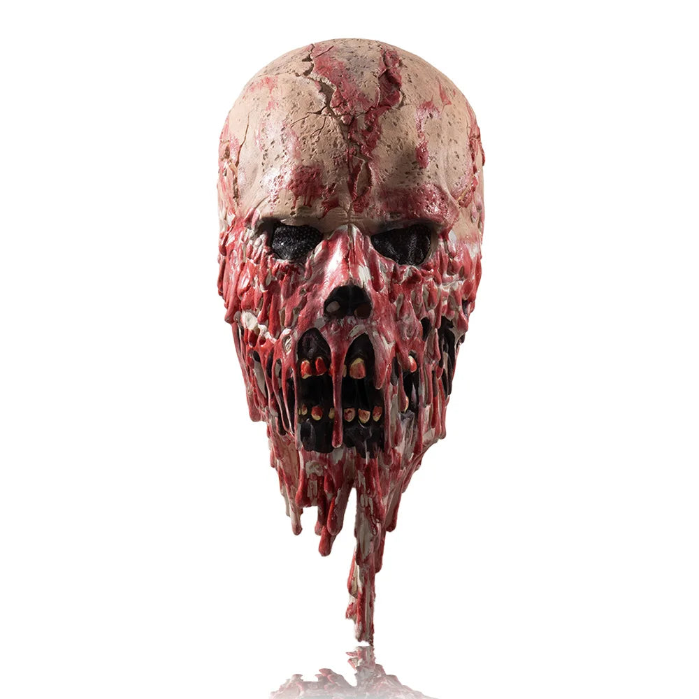 Máscara de calavera sangrienta de terror, Cosplay de esqueleto aterrador, máscara de látex de cara completa, casco, accesorios para disfraces de fiesta de Halloween