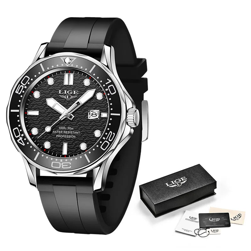 2025 LIGE Nuevos Relojes de Negocios para Hombres Reloj de Buceo de Lujo de Primera Marca para Hombres Reloj Deportivo con Fecha Resistente al Agua Reloj Masculino+Caja