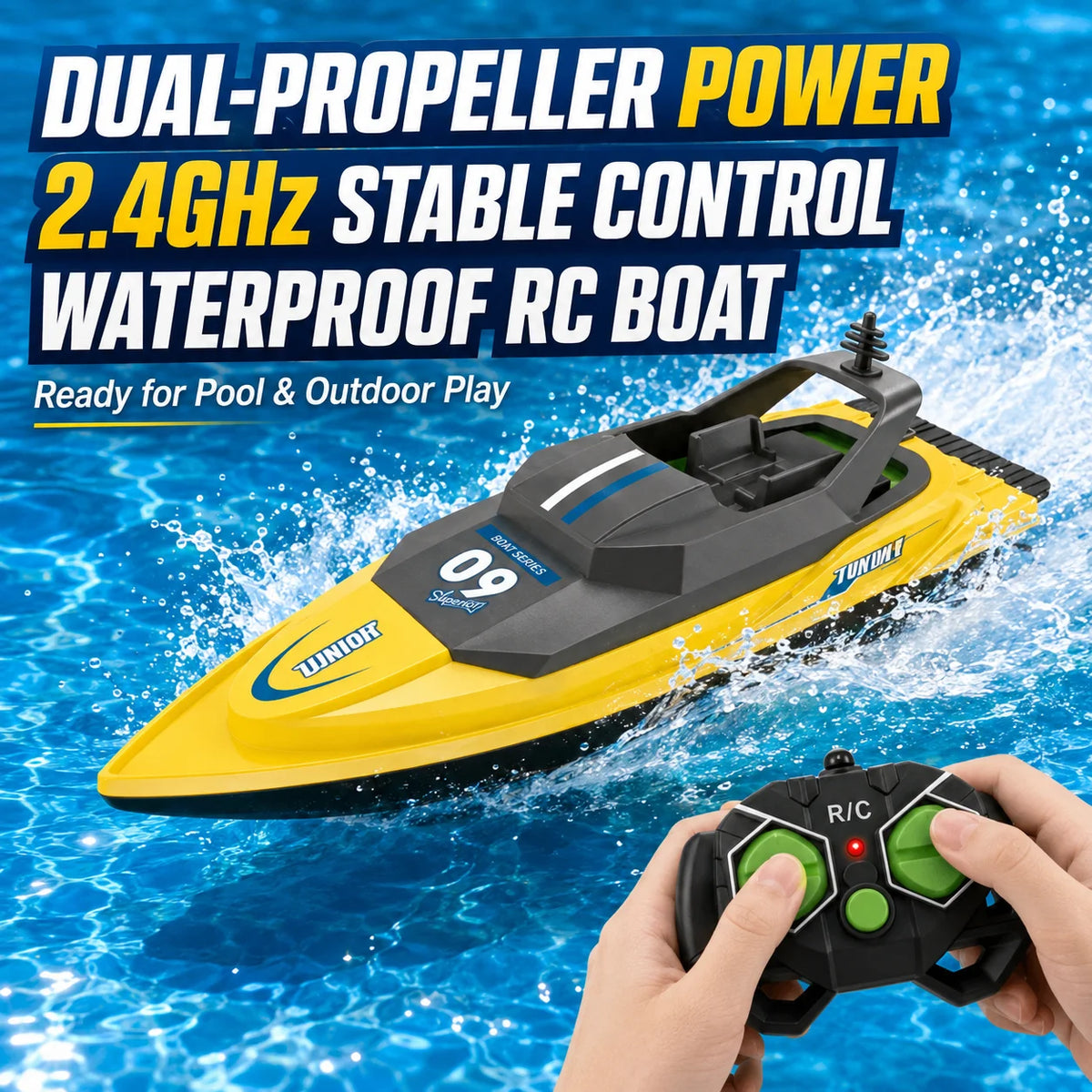 Lancha RC de alta velocidad a prueba de agua de 2.4G, barco eléctrico a control remoto con doble motor, juguete acuático para carreras en piscinas y lagos al aire libre