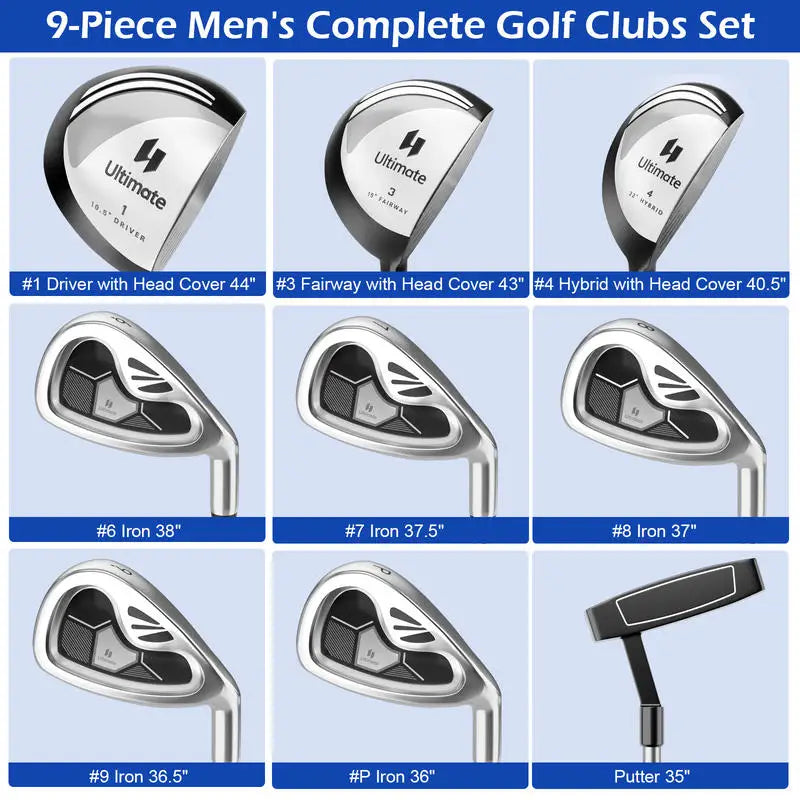 Juego Completo de 9 Palos de Golf para Hombre - Gris