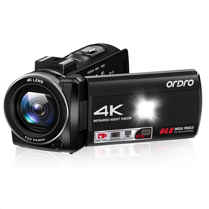ORDRO Z36 4K 18X Videocámara con zoom digital y visión nocturna por infrarrojos Cámara Vlog de estilo vintage de 64M