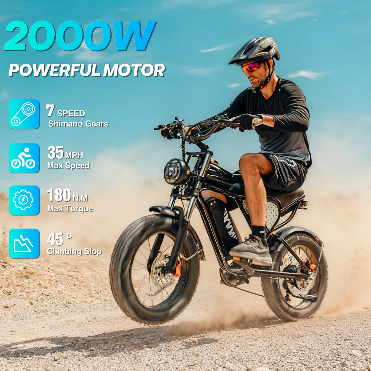YVY/RAYZEPH C20MAX Ebike EU Stock 2000W 20*4" Inch Fat Tire Electric Bike 52V 40Ah Removable Battery 7-Speed Gears Dual Hydraulic Braking Adu
