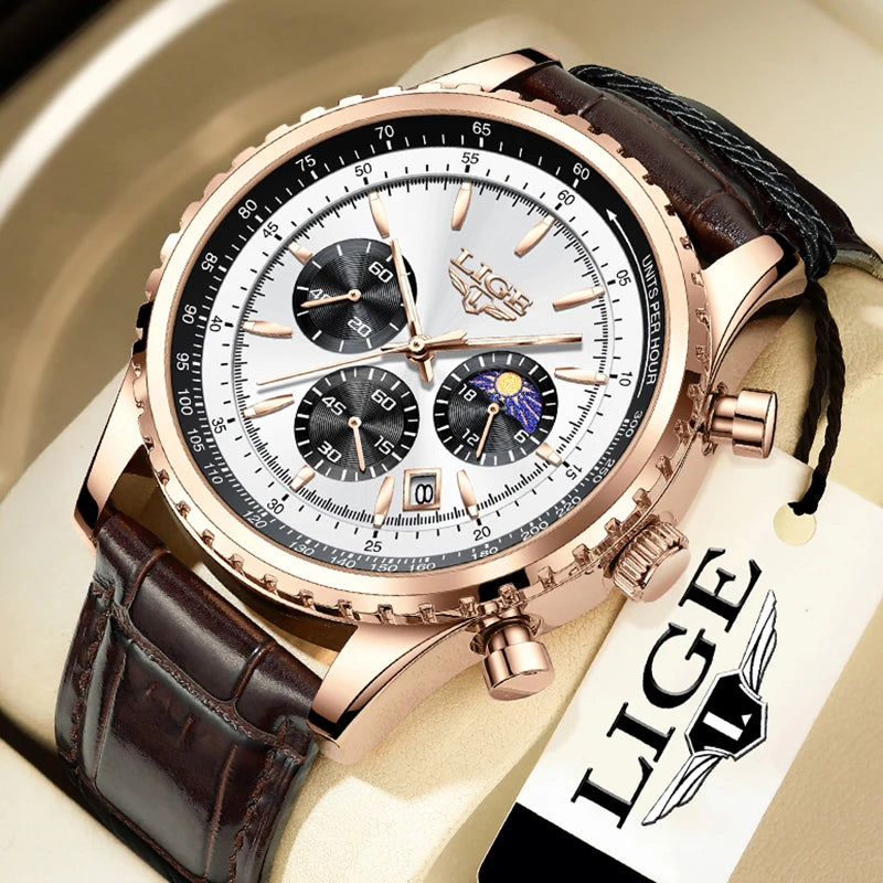 Reloj para hombre LIGE, nuevo reloj de acero completo, resistente al agua, luminoso, de cuarzo, de moda, militar, con fecha y cronógrafo.