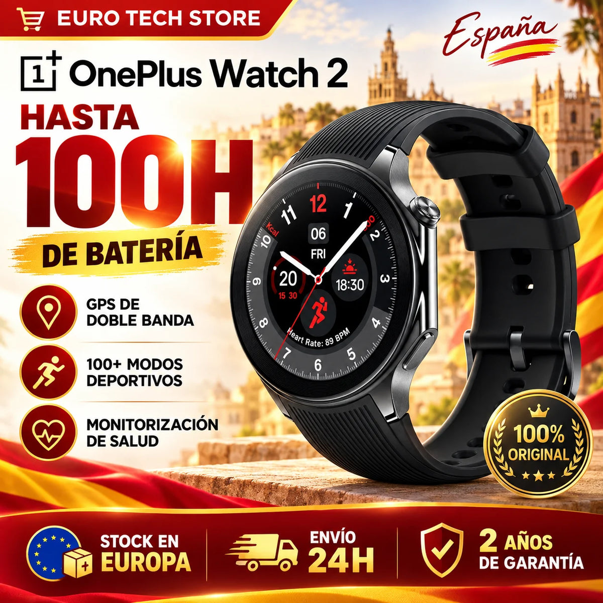 Nuevo Smartwatch OnePlus Watch 2 Pantalla AMOLED 1.43'' WiFi GPS IP68 Google Pay