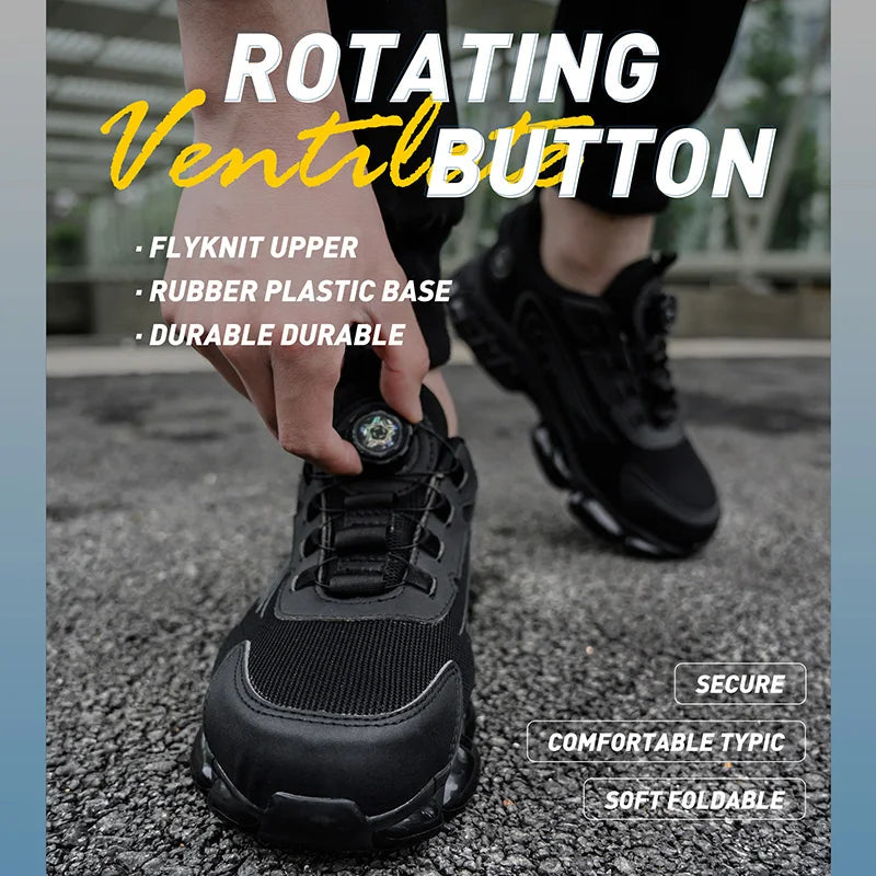 Zapatos de Seguridad con Puntera de Acero para Hombre, Zapatos de Trabajo con Botón Giratorio, Anti-aplastamiento, Anti-pinchazos, Zapatillas de Trabajo