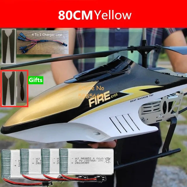 Helicóptero Eléctrico de Control Remoto de Aleación Súper Grande de 80 CM, 2.4G, 150M, Resistente a Impactos, con Iluminación LED y Motor Dual