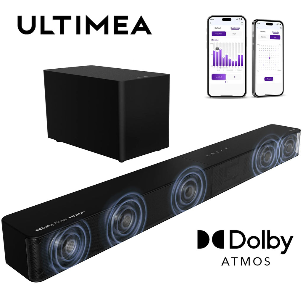 Barra de Sonido ULTIMEA Poseidon M60 Boom 5.1 Canales con Dolby Atmos, Sistema de Cine en Casa de 340W con Subwoofer con Cable de 5.25 Pulgadas, Control por Aplicación