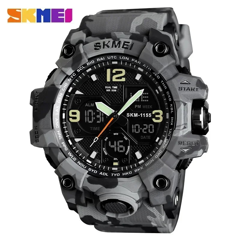 Reloj deportivo militar digital para hombre SKMEI 1155B, reloj deportivo con pantalla dual resistente al agua 5Bar, reloj de pulsera masculino