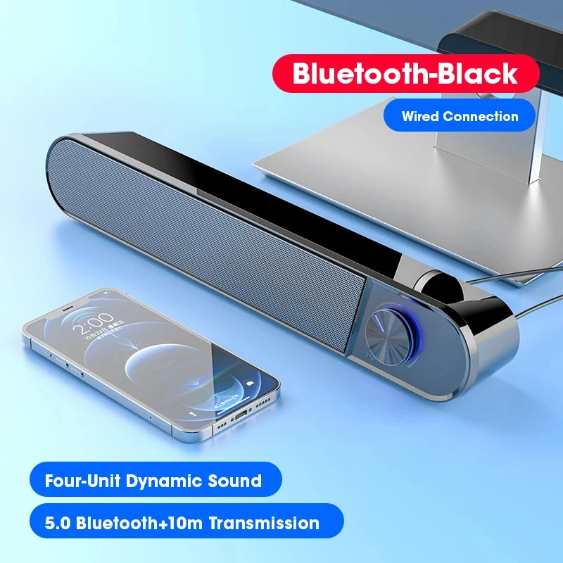 Barra de Sonido 4D Surround Bluetooth 5.0, Subwoofer Estéreo para Cine en Casa, Altavoz Inalámbrico y con Cable para PC, Computadora Portátil, Juegos, Películas