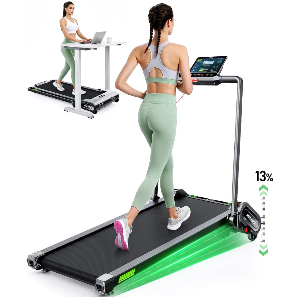 Caminadora Plegable AKLUER con Inclinación Automática de 6 Niveles, 6 en 1 para Debajo del Escritorio, 2.5HP, Capacidad de 330LBS, Pantalla LED y Control Remoto, para el Hogar